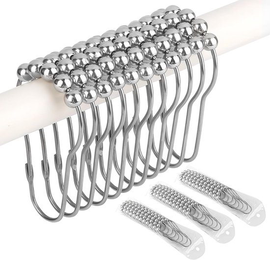 36 Duschvorhanghaken, Silberfarbener Edelstahl Mit Gleitsystem Für Duschstange, Kleiderstange (77 X 40 Mm)