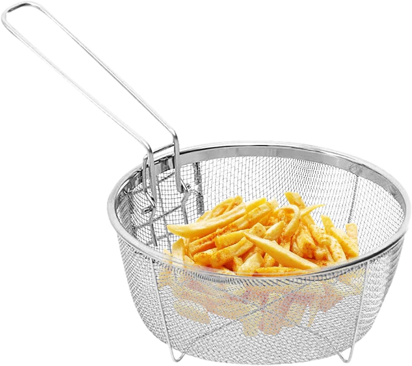 Runder Frittierkorb Aus Edelstahl, Geeignet Zum Frittieren Von Hähnchen, Zwiebelringen Und Garnelen.