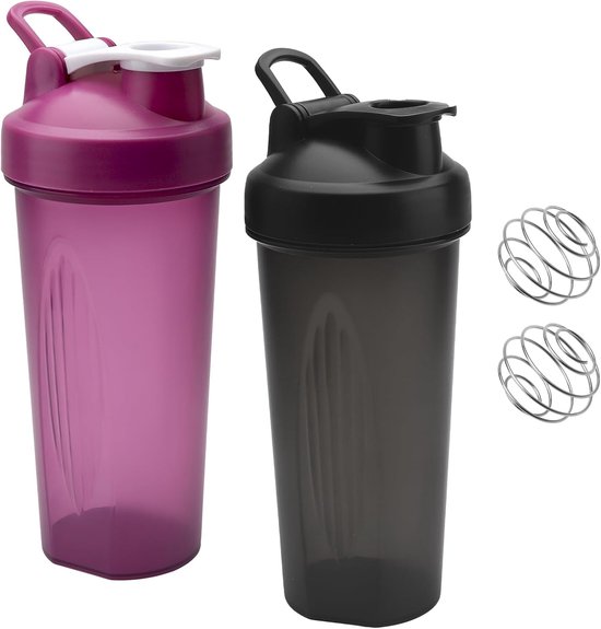 Protein-shaker, 600 Ml, Mit Mixkugel, Ml-anzeige, Auslaufsicher, Ideal Für Fitnessstudio Und Fitness. Auch Für Cremige Proteinpulver Und Molke Geeignet. 2er-pack.