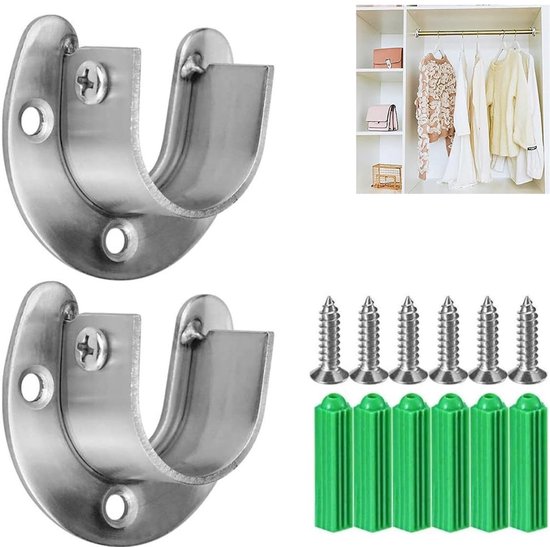 Kleiderstangenhalterung Aus Edelstahl, Für Kleiderstangen Mit Einem Durchmesser Von Bis Zu 24 Mm, Kleiderstangenhalter, Schrankhalterung, Regalhalterung, Stangenstütze