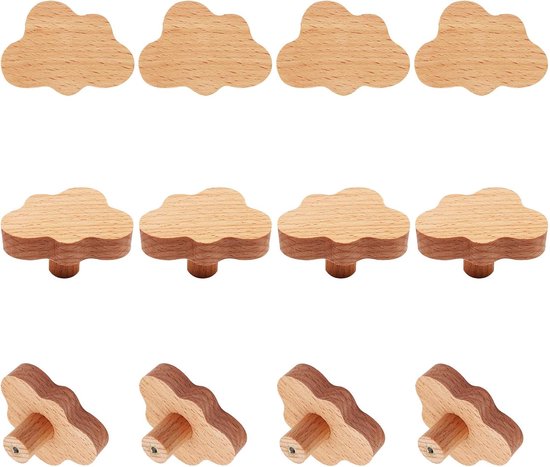Griffe – 12er-pack – Holz – 6 X 4,1 X 3,2 Cm – Wolkenmotiv – Für Kinderzimmer, Schränke, Küchenschränke Usw. – Möbel – Schrauben Inklusive