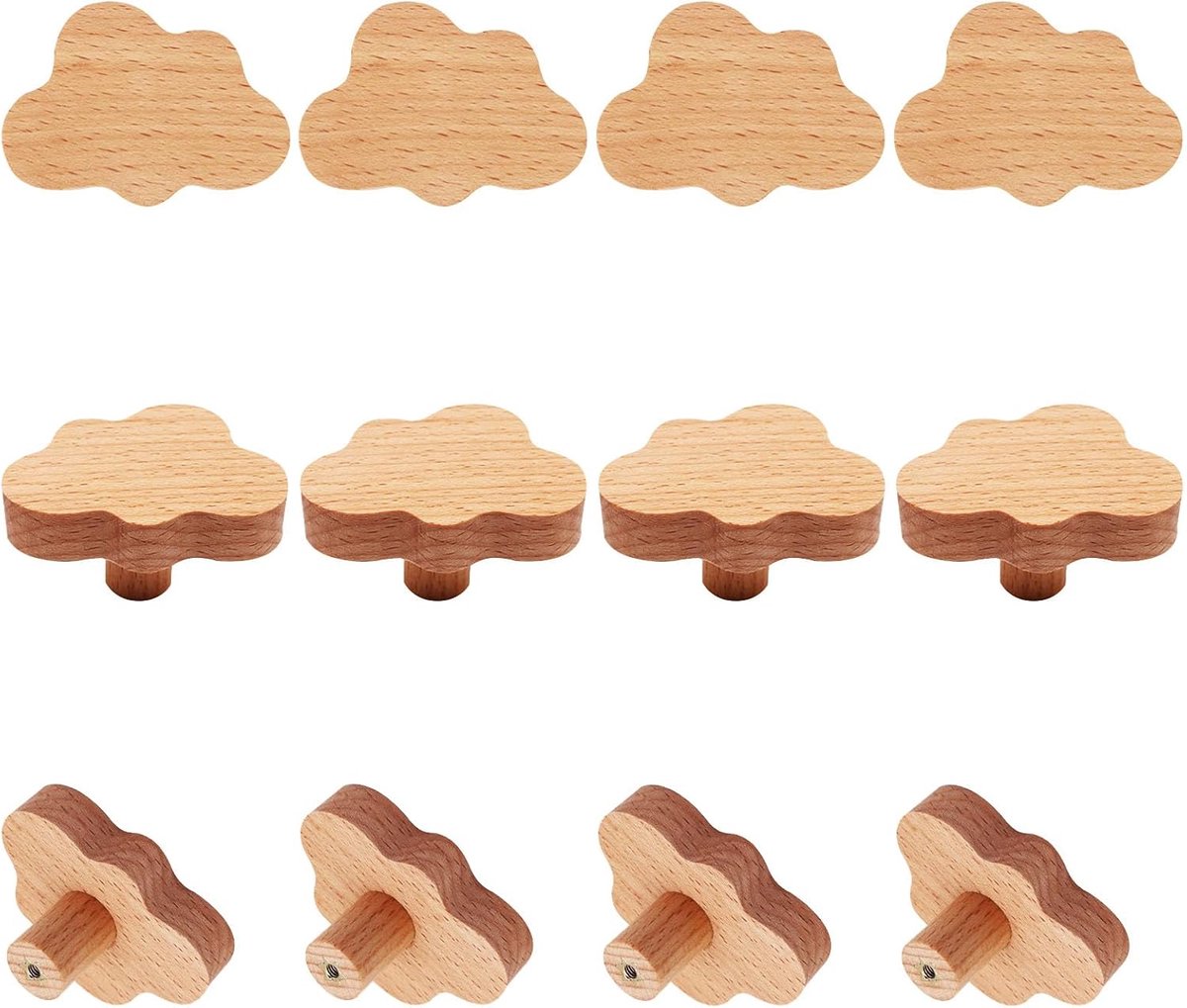 12er-pack Griffe, 6 X 4,1 X 3,2 Cm, Holz, Wolkenform, Mit Schrauben, Möbelgriffe, Kleine Griffe, Tür- Und Schubladengriffe, Für Kinderzimmer