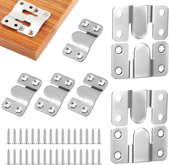 8-teiliges Set Aus Ineinandergreifenden Edelstahl-fotohaken, Robuste, Verdeckte Möbelbefestigungshaken Mit 32 Schrauben, Für Fotos, Spiegel, Möbel Und Sofas