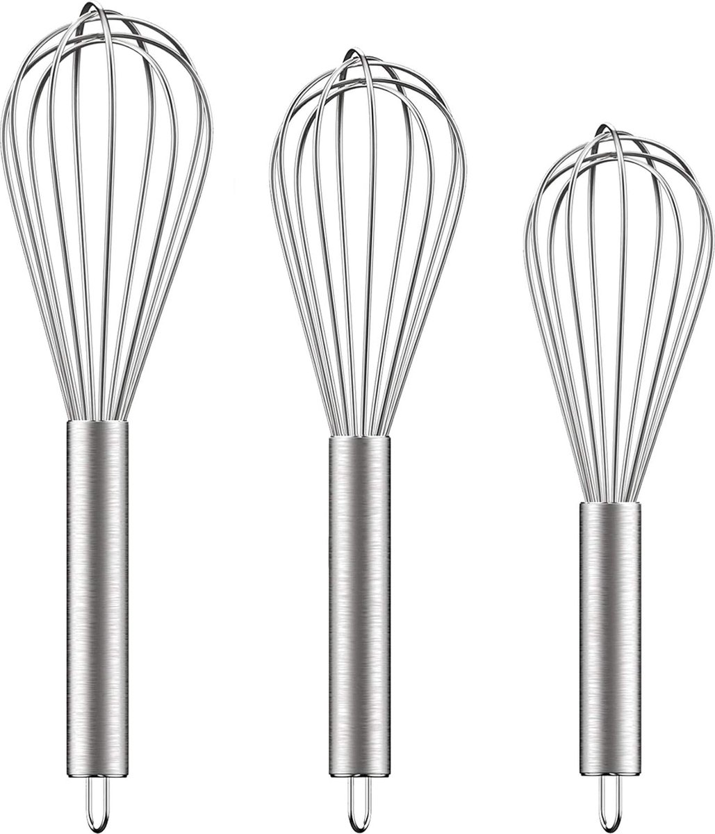 Teile - Schneebesen - Handmixer - Manueller Schneebesen - 20 Cm + 25 Cm + 30 Cm - Sahnemixer - Zum Backen In Der Küche - Silber - Edelstahl