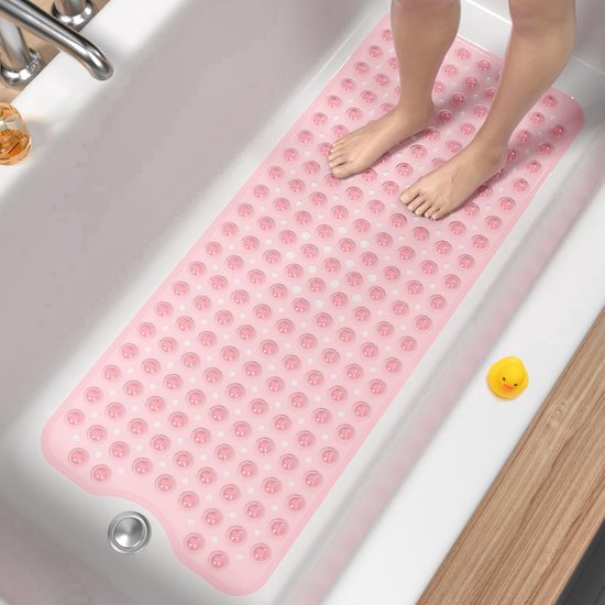 Rutschfeste Badematte, Extra Lange 100 X 40 Cm Rutschfeste Duschmatte, Schimmelresistent, Maschinenwaschbar, Bpa-frei, Rosa.