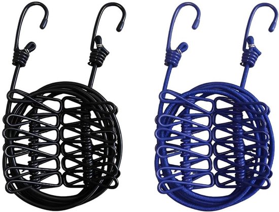 2er-pack Reise-camping-wäscheleine, 1,8 Meter Lang, Einziehbar Und Elastisch, Schwarz/blau