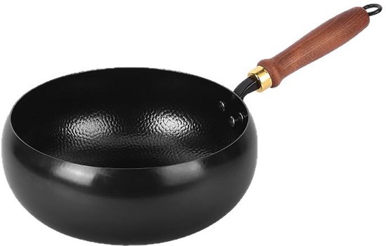 Kleiner Wok – 24 Cm – Gusseisenpfanne – Pfoa-frei Und Antihaftbeschichtet – Mit Holzdeckel – Für Die Heimische Küche