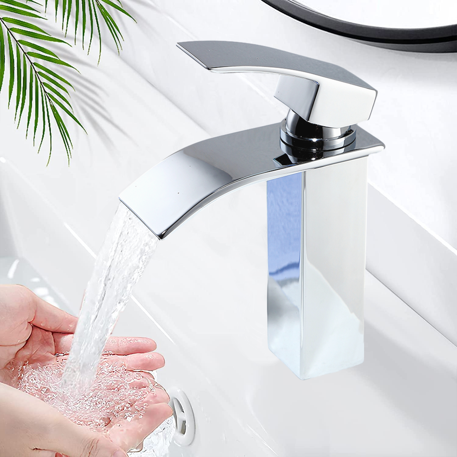 Verchromte Messing-einhebel-waschtischarmatur Mit Wasserfallfunktion Für Warm- Und Kaltwasser, Geeignet Für Waschbecken.