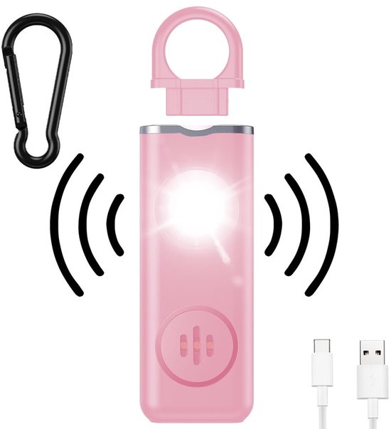 130 Db Lauter Personenalarm Mit Led-licht – Wiederaufladbarer Taschenalarm Für Frauen Und Kinder – Pinkfarbener Sicherheits-schlüsselanhänger