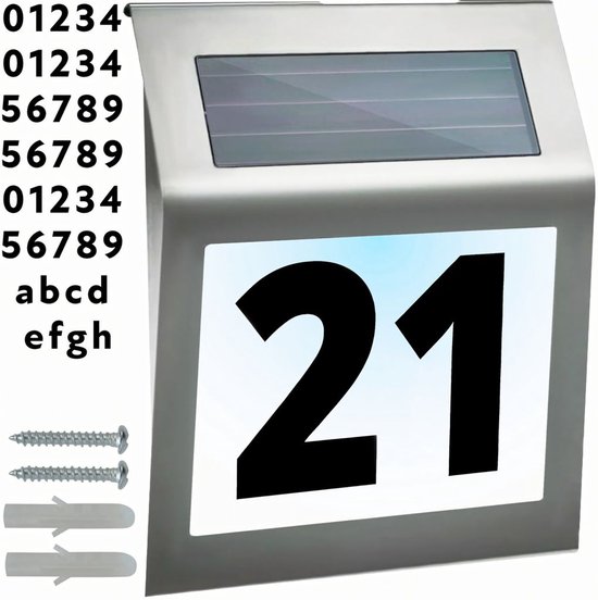 Solarbetriebenes Hausnummernschild Aus Edelstahl Mit Led-beleuchtung – Straßenname – Kaltweißes Licht