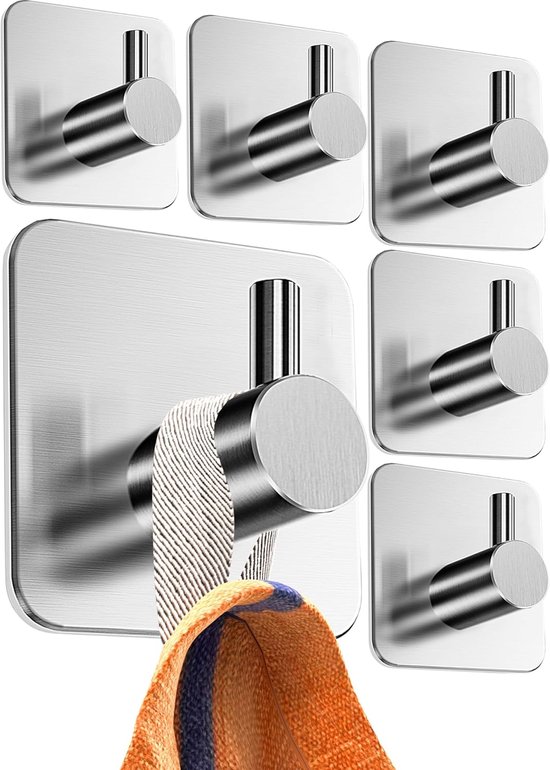 Handtuchhalter-set Aus Edelstahl (6-teilig) – Ohne Bohren – Robuste, Wasserfeste, Selbstklebende Badhaken – Silber