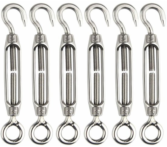 Sechs Drahtspanner, Verstellbare M4-edelstahlspanner Mit Haken, Robust.