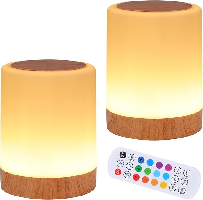 Zwei Berührungsempfindliche Nachttischlampen Mit 13 Rgb-farben, 5 Helligkeitsstufen, Usb-aufladbar, Fernbedienung, Dimmbar, Wechselbares Nachtlicht, Tragbar Für Babys