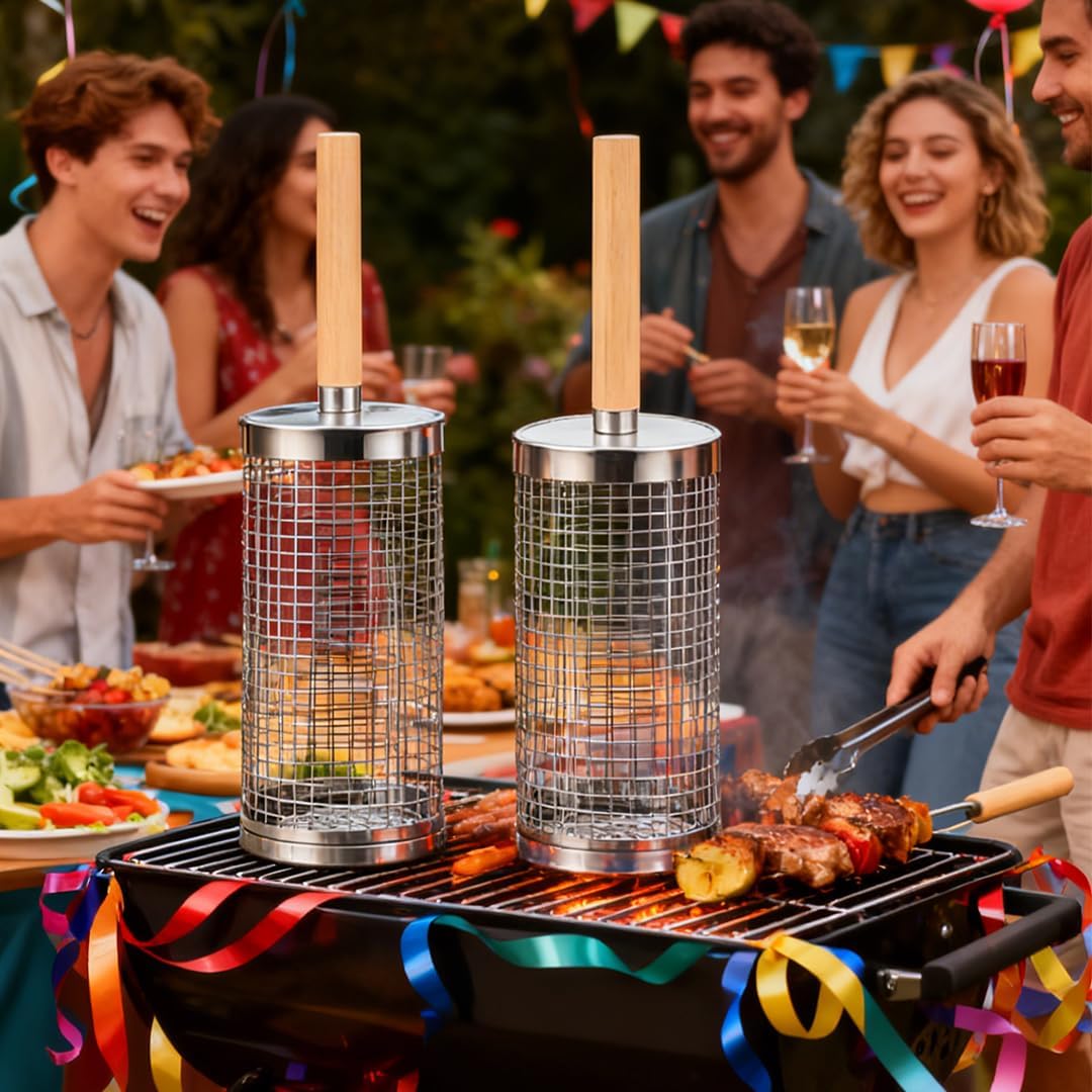 2 Grillkörbe, Grillbesteck Aus Edelstahl, Grillzubehör, Geeignet Für Gemüse, Grillen Im Freien Und Camping, Grillkorb – 30 Cm