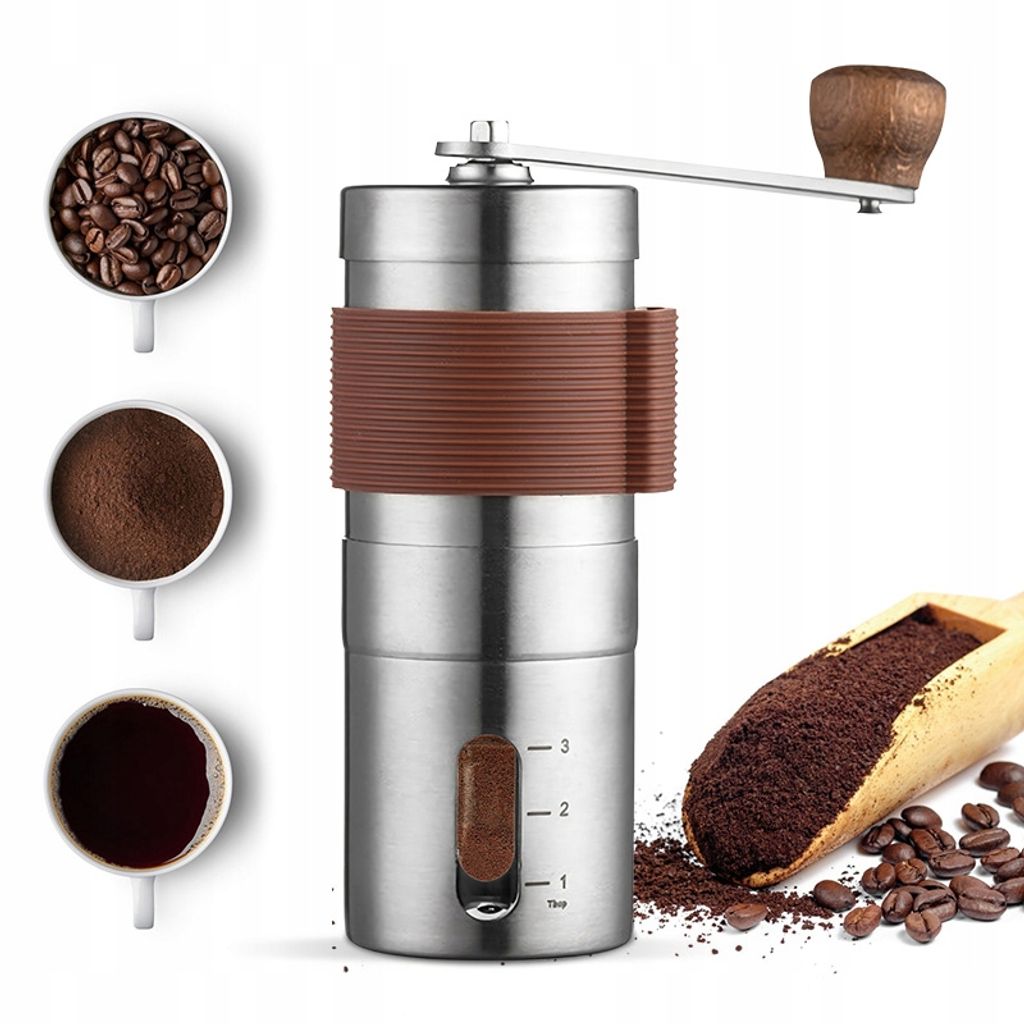 Tragbare Manuelle Kaffeemühle Aus Edelstahl Mit Verstellbarem Keramikmahlwerk – Braun