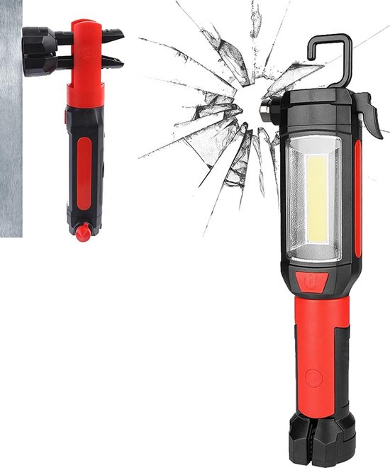 9-teiliges Auto-notfallwerkzeugset Mit Magnetischer Led-arbeitsleuchte Und Scheibenbrecher