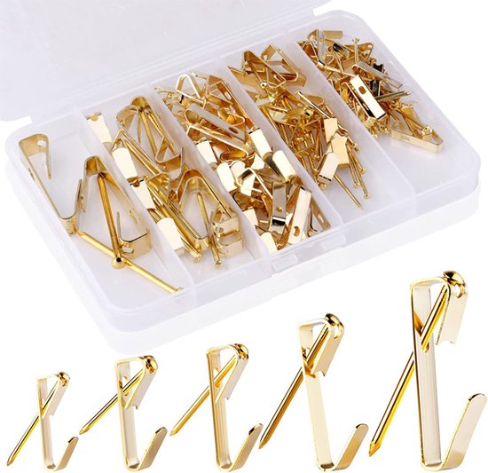 Ein Set Aus 120 Rahmenhaken Aus Edelstahl Mit Nägeln Zur Befestigung Von Bilderrahmen, Spiegeln Und Kunstwerken (5 Größen, Silber).
