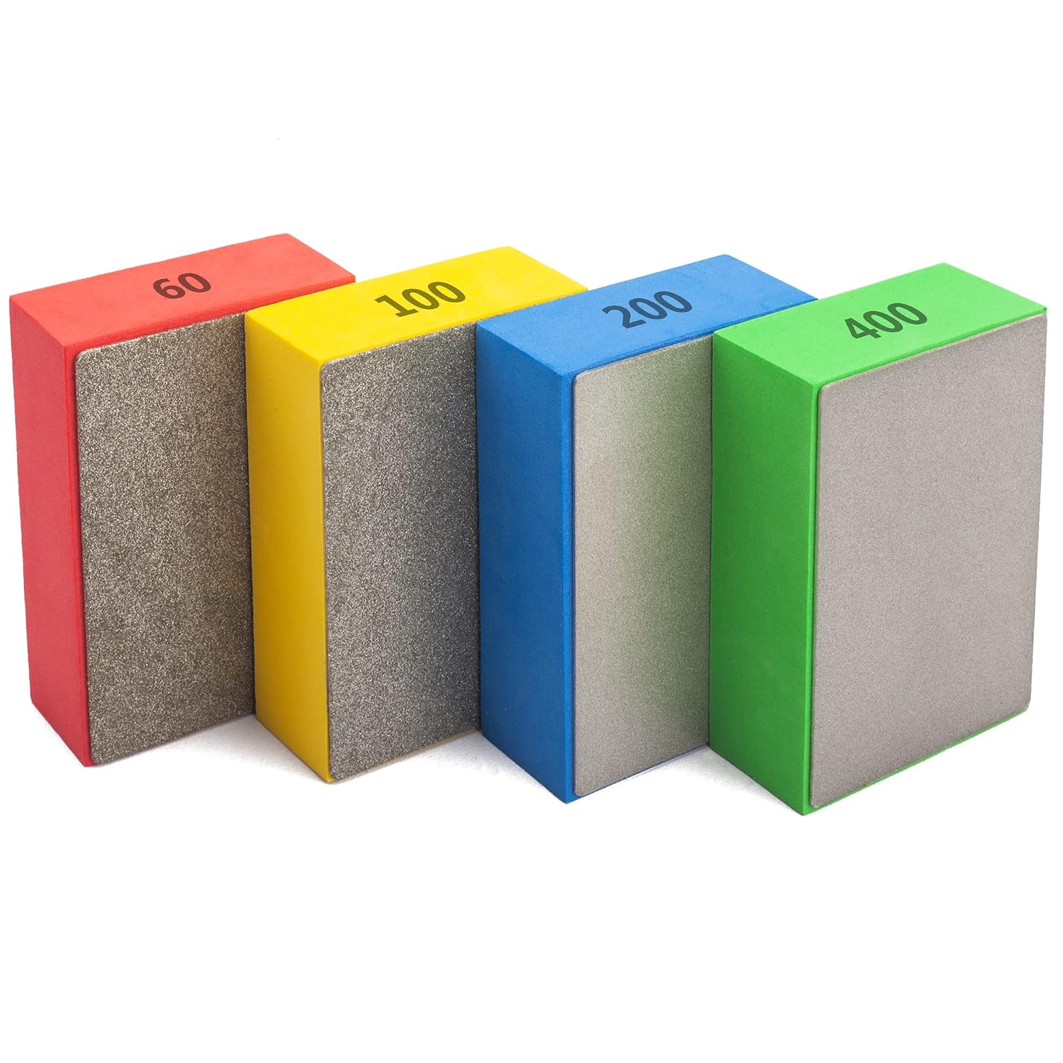 Vier Handschleifpads (körnung 60, 100, 200, 400) Zum Trocken- Und Nassschleifen Und Polieren Von Keramikfliesen, Glas, Quarzstein, Marmor Und Beton.