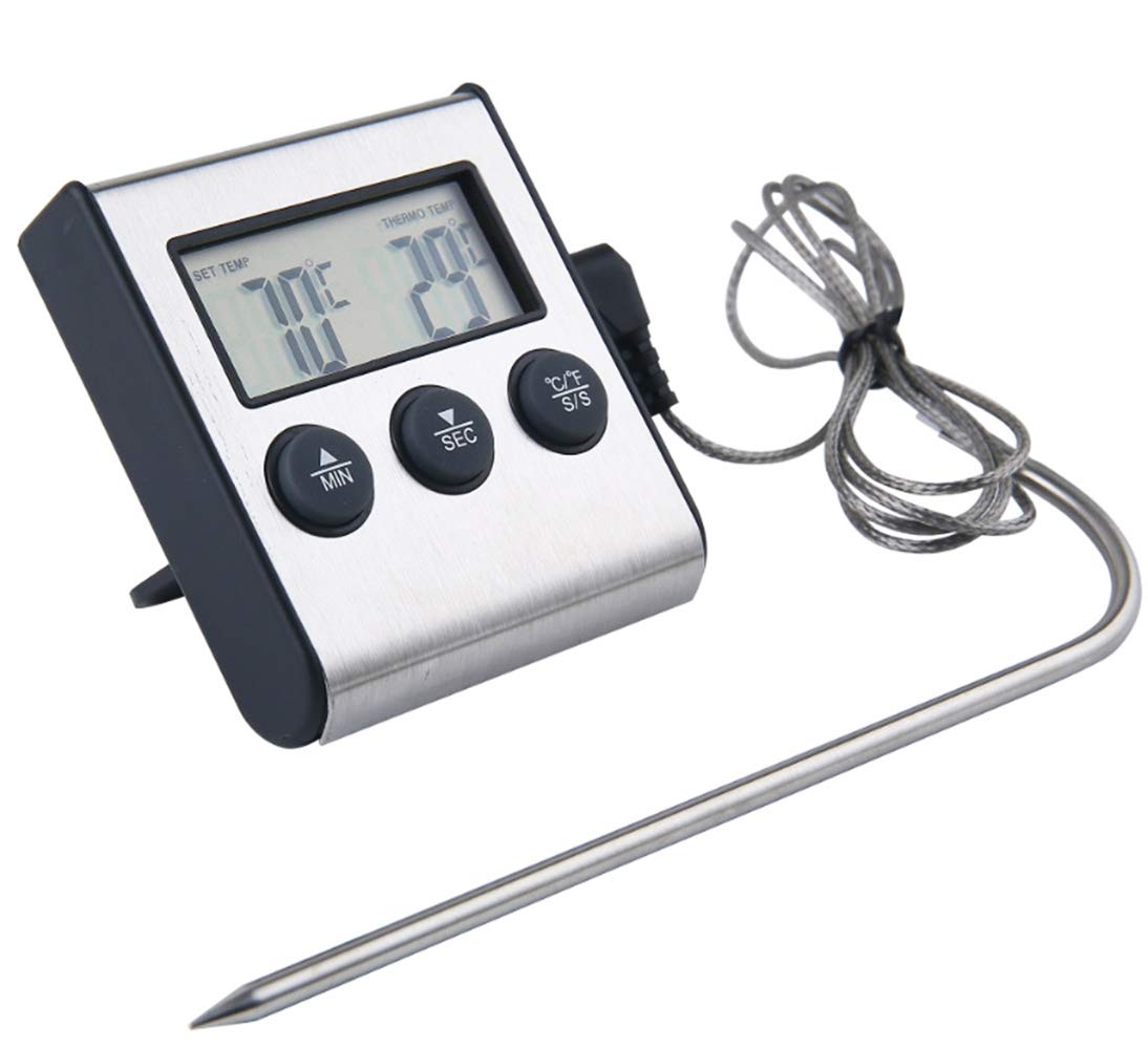 Multifunktionales Lebensmittelthermometer Mit Timer Und Sonde – Für Fleisch, Grillgut, Wasser, Milch, Wein Und Andere Flüssigkeiten