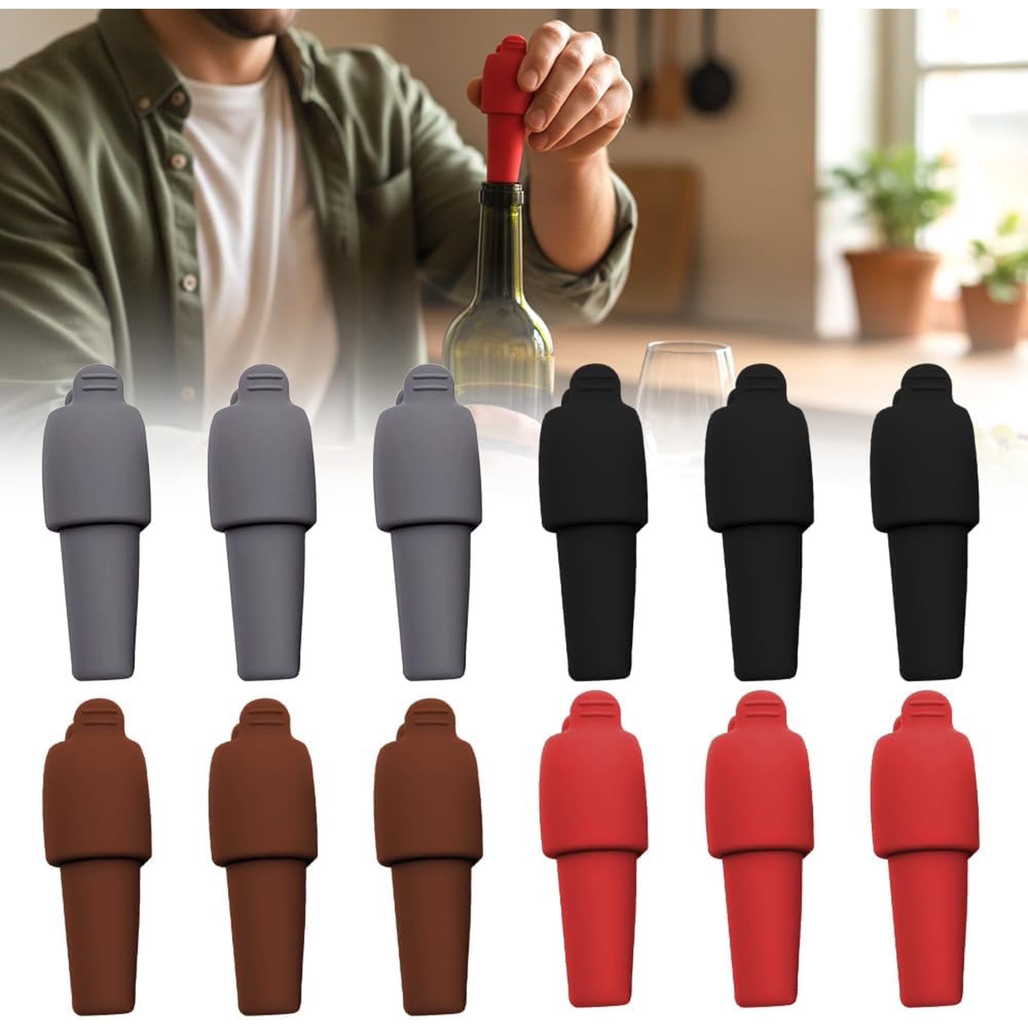 Silikon-flaschenverschlüsse Für Wein, Langlebige, Weiche Flaschenverschlusskappen, Wiederverwendbar, Für Bier-, Champagner- Und Glasflaschen (12 Stück, 4 Farben).