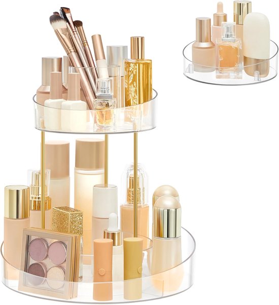 Zweistöckiger, Drehbarer Make-up-organizer Mit Oberer Schublade, Runder, Geräumiger Kosmetikständer Aus Acryl Fürs Schlafzimmer