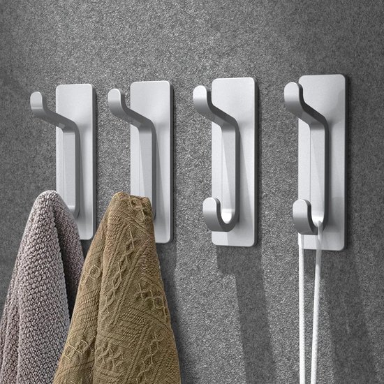 4er-pack Silberne, Selbstklebende, Wasserfeste Und Rostfreie Wandhaken Und Handtuchhalter (ohne Bohren)