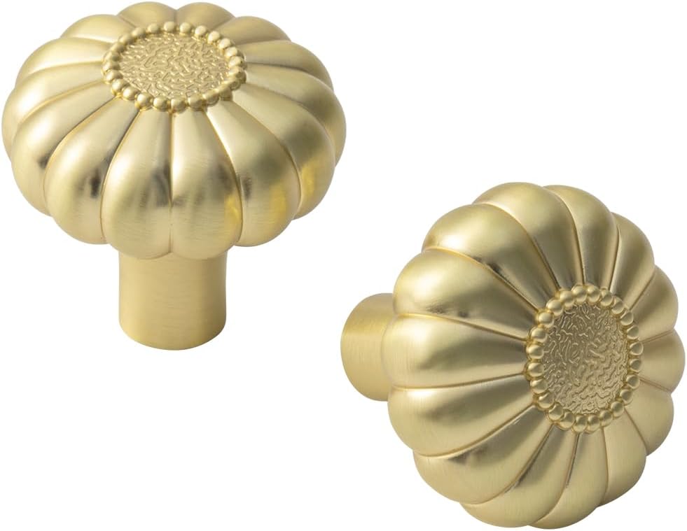 8-teiliges Set Aus Eleganten, Goldfarbenen, Gebürsteten Messing-schrankknöpfen Mit Floralem Muster, Küchenschubladengriffen Mit Blumenmuster Sowie Beschlägen Für Schlafzimmer-schminktische Und -schrän