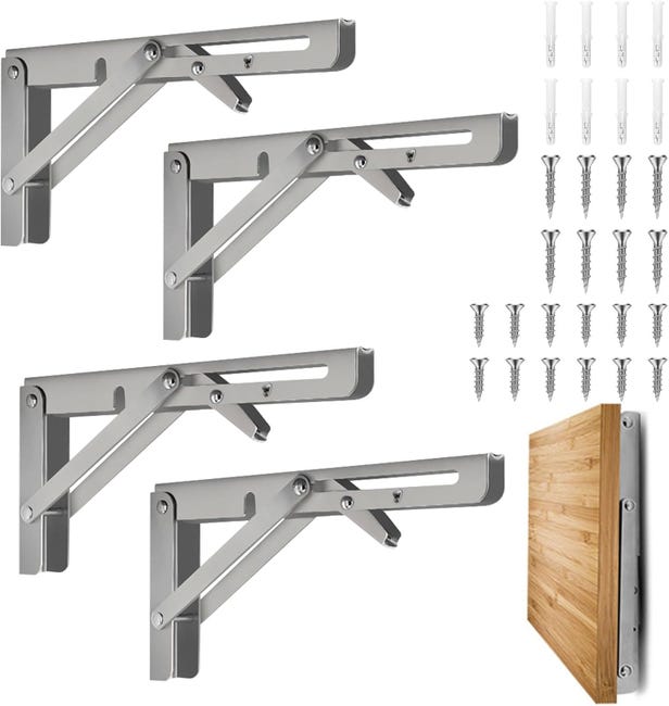 Ein Set Aus 4 Klappbaren 35-cm-halterungen, Teleskopierbaren Wandregalhalterungen Aus Edelstahl – Silber