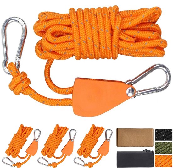 4er-pack Reflektierende Abspannleinen (4 M) Mit Seilspanner, 4 Mm Nylonseil, Campingseil Mit Ratsche, Für Zelte Und Markisen, Orange