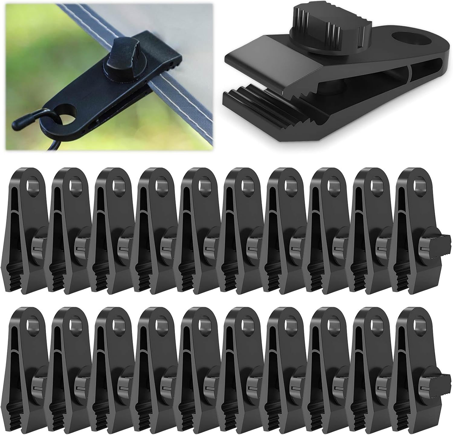 20er-pack Zeltclips, Markisenclips, Robuste Verriegelungsclips, Campingmarkisenclips, Für Markisen, Outdoor-camping, Wohnmobilmarkisen, Elastische Seilclips, Schwarz