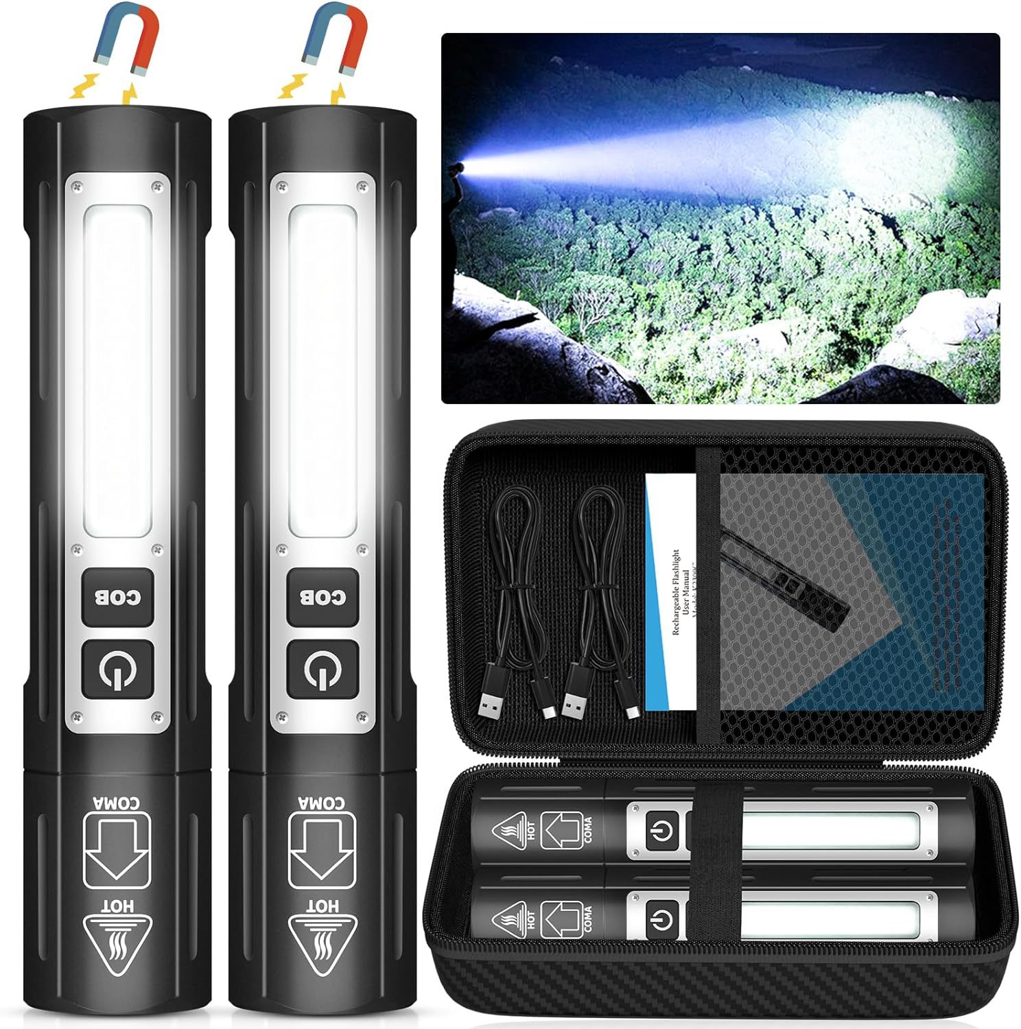 Wiederaufladbare Hochleistungs-taschenlampe – Superhelle Magnetische Taschenlampe Mit 8 Helligkeitsstufen, Taktische Led-taschenlampe, Leistungsstarker Zwei-tasten-modus