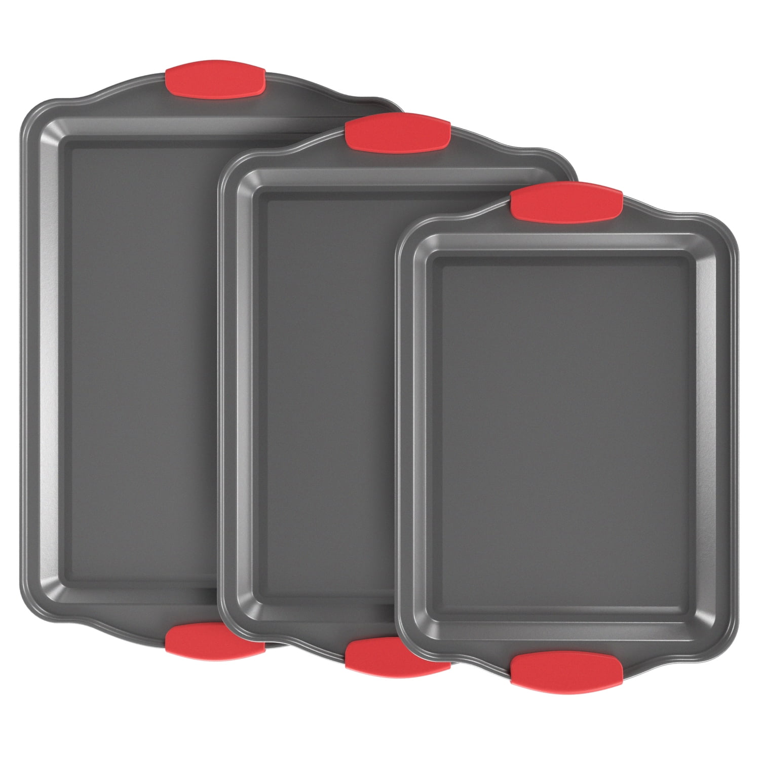 Antihaft-backformset, 3-teiliges Keksblech Mit Silikongriffen, Backform Aus Kohlenstoffstahl, Langlebige Kuchen- Und Keksbackform (dunkelgrau)