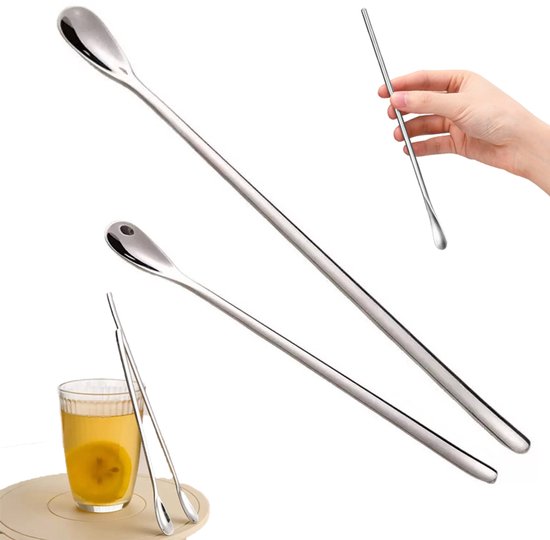 2-teiliges Set: Eistee-löffel, Rührlöffel Aus Edelstahl Mit Langem Griff, Kaffeelöffel, Cocktaillöffel, Teelöffel Aus Edelstahl, Silberfarben, 22,2 Cm Und 26 Cm