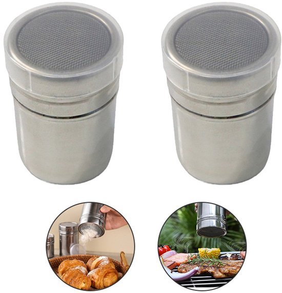 2-teiliger Edelstahl-streuer, Pulver-/kakao-/gewürzsieb Mit Deckel, Feines Sieb Zum Grillen/backen/kaffee – Silber