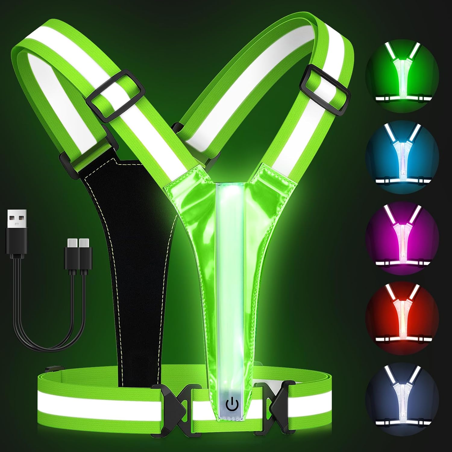 Reflektierende Led-laufweste – 5 Lichtfarben – Hohe Sichtbarkeit – Wiederaufladbare Leuchtweste – Zum Gehen, Laufen Und Radfahren – Verstellbar – Für Herren