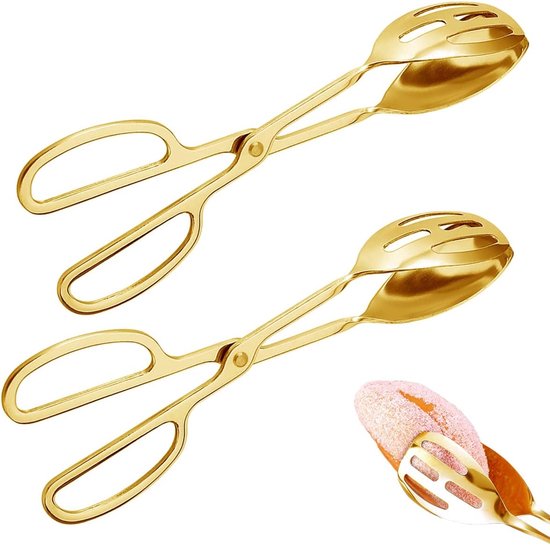 Zweiteilige Salatzange Aus Goldfarbenem Edelstahl, 8,5 X 4,5 X 25,5 Cm, Grillzange Für Brot Und Steak