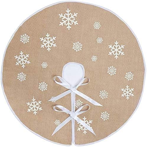 Weihnachtsbaumdecke, 75 Cm, Weiße, Schneeflockenbedruckte Leinendecke Für Tannenbäume Zur Dekoration
