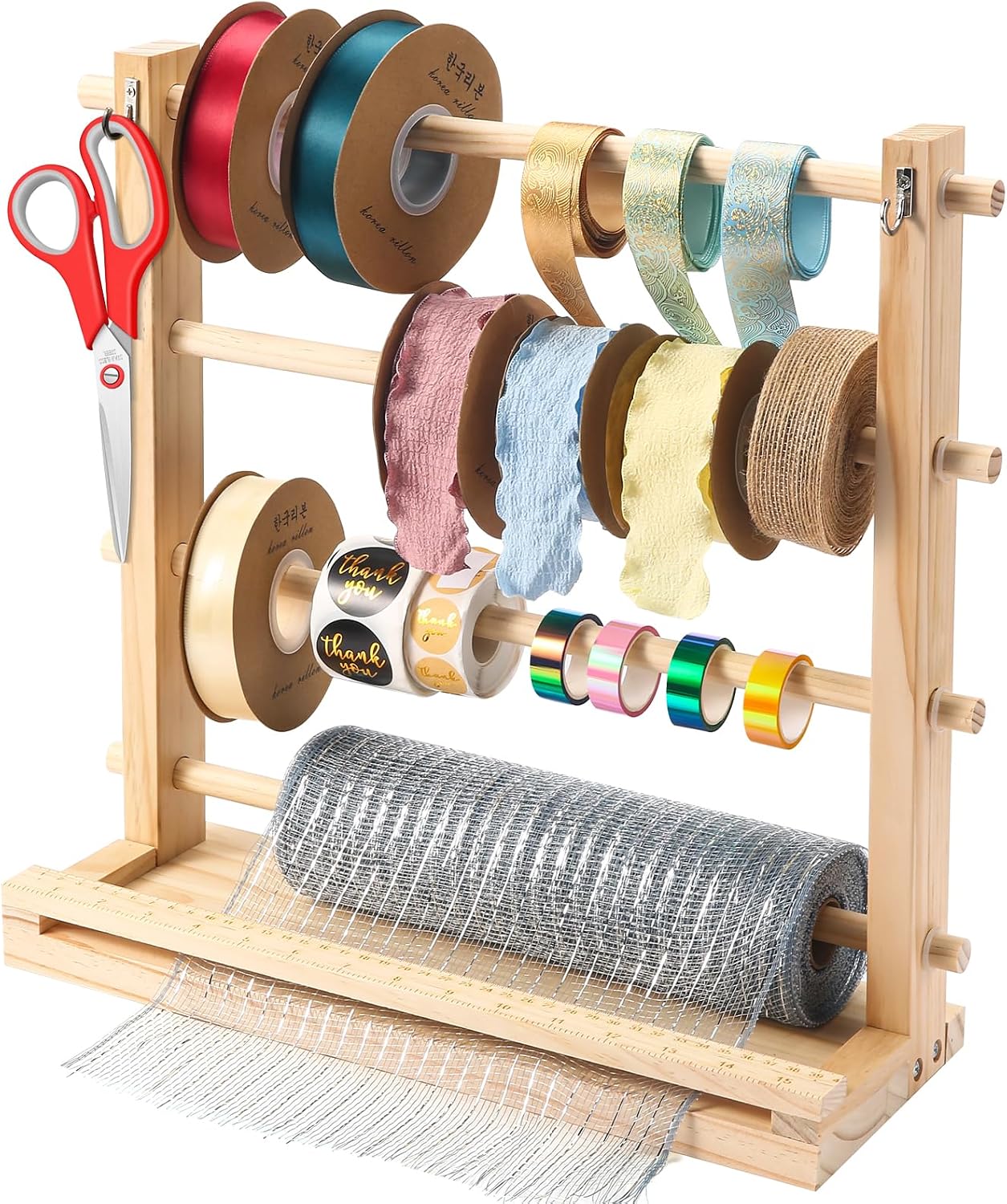 Aufbewahrungsständer Für Bänder – Spulenhalter Aus Holz Für Bänder – Künstlerisches Netzband – Kränze – Schmetterlinge & Washi-tape – Bastelbedarf – Bandständer