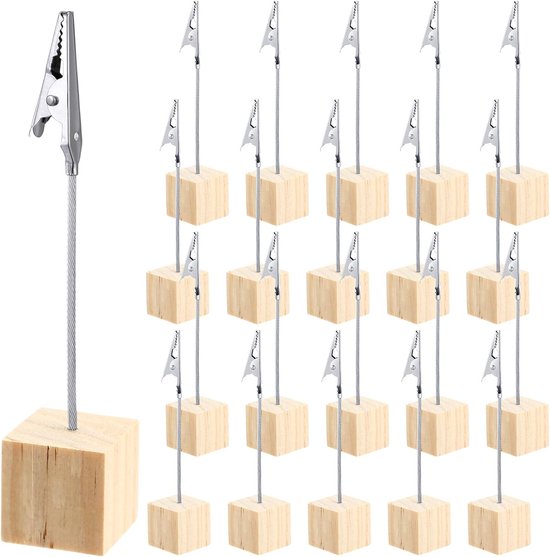 20 Stück – Fotohalter Mit Holzsockel – Fotohalter Mit Clip – Fotoclips – Schreibtischständer Für Notizzettel – Fotonotizhalter