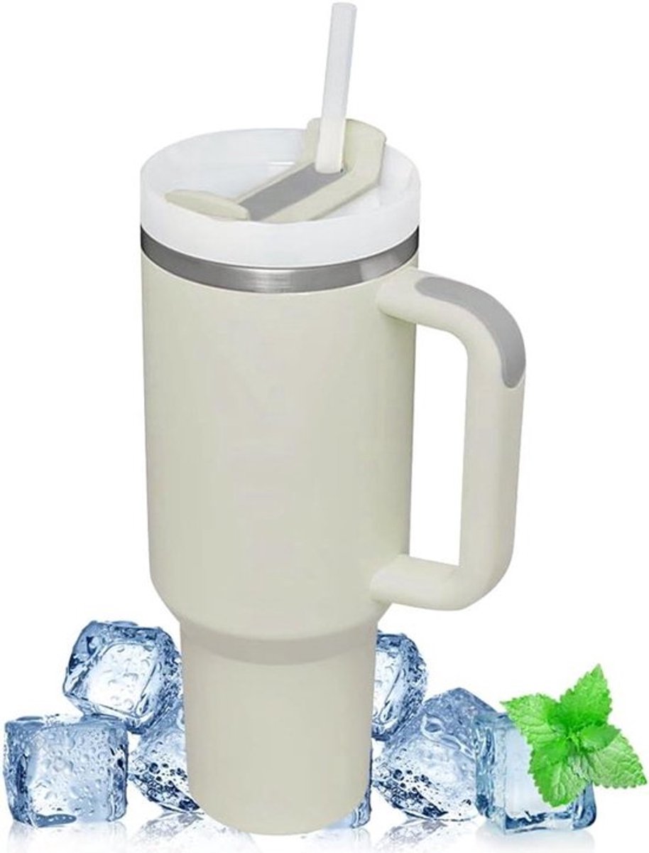 Doppelwandiger Thermobecher Mit Strohhalm Und Henkel Für Heiße Und Kalte Getränke
