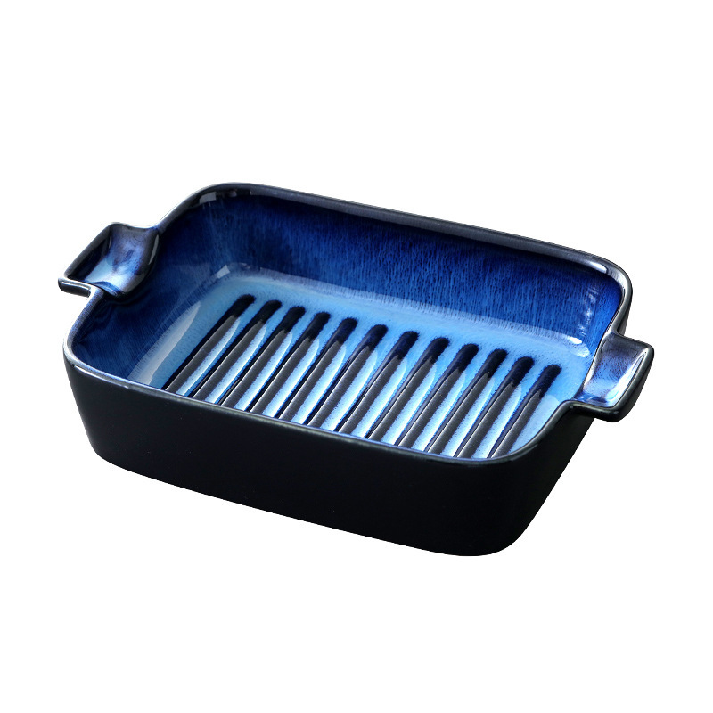 Speiseteller/essteller, Rechteckige Keramik-backform Für Den Haushalt, Kreative Käseplatte, Mikrowellengeeignet, 23 Cm, Blau