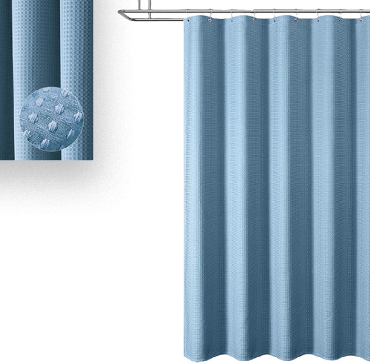 Duschvorhang, Badewannenvorhang, Strukturierter Duschvorhang, Luxuriöses Duschvorhang-set, Wasserdicht, Maschinenwaschbar, Verstärkter Rand, Blau