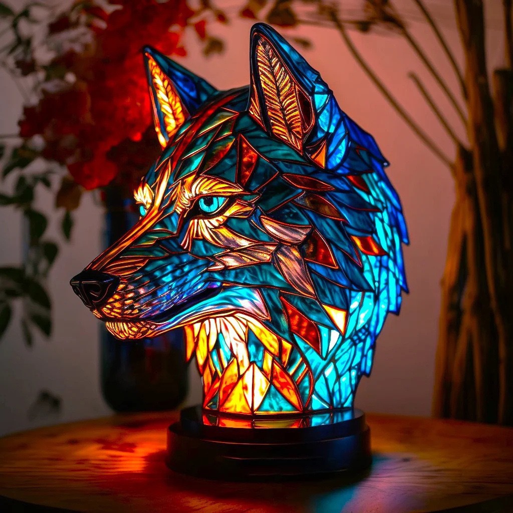 Wolfskopf-tischlampe (batteriebetrieben) – Retro-tischlampe – 3d-tier-nachtlicht – 17 Cm – Led-3d-lichtornament