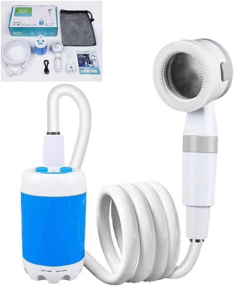 Camping-duschpumpe – Wiederaufladbarer Duschkopf Für Den Außenbereich, Pumpt Wasser Aus Einem Eimer. Erfrischung Überall: Beim Camping, Wandern Oder Wandern.