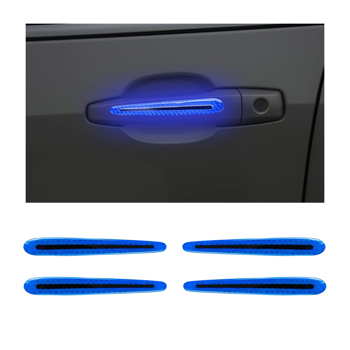 4 Reflektierende Schutzaufkleber Für Autotürgriffe, Kratzfeste 3d-streifen Für Autotürgriffe Und Blaue Warnaufkleber Für Türgriffe.