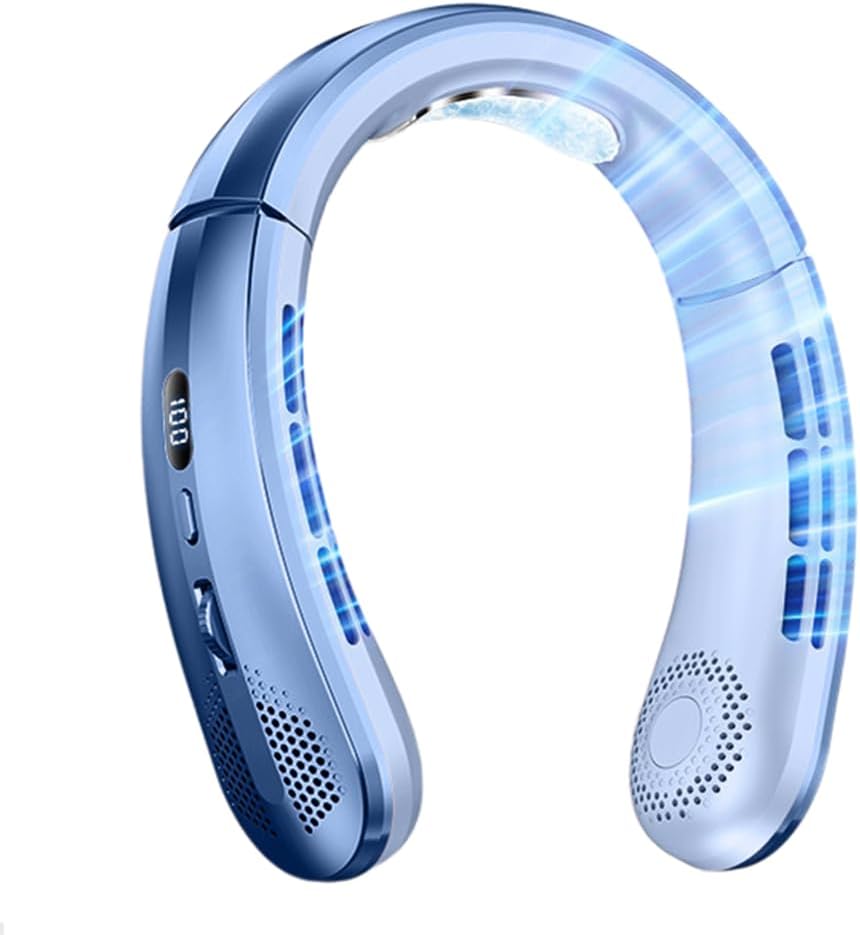 Tragbarer Nackenventilator Für Den Sommer – Usb-aufladbar, Ohne Rotorblätter, Mit Led-anzeige – Multifunktionaler Mini-ventilator Für Outdoor-sportarten (blau)
