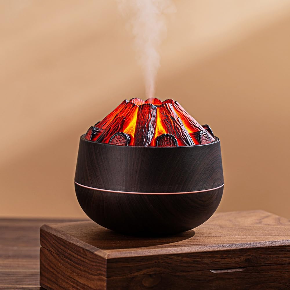 Hochleistungs-luftbefeuchter, Design Mit Simulierter Kohleflamme, Usb-tischluftbefeuchter (dunkles Holz)