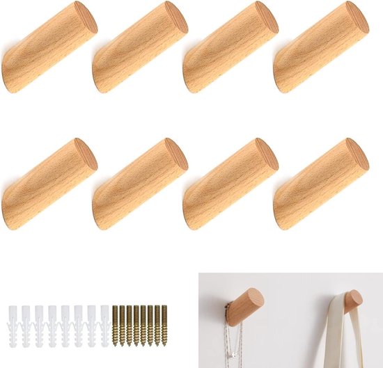 8er-pack Wandhaken Aus Holz (8 X 3 Cm) Für Mäntel Und Handtücher – Braun
