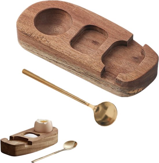 1-teiliges Set Eierhalter Aus Holz Mit Löffel – Stilvolles Design Für Die Küchentheke – Stabile Ausführung – Ideal Für Frühstück, Brunch, Picknicks Und Den Täglichen Gebrauch – 2-teilig