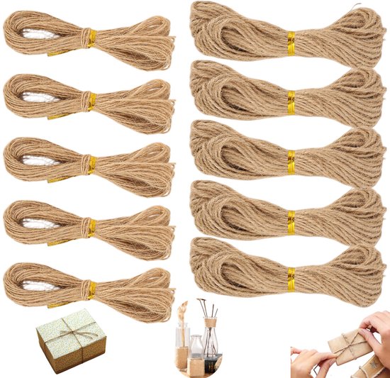 10 Stränge Umweltfreundliches 1 Mm Und 2 Mm Naturjute-bindeseil – 20 Meter